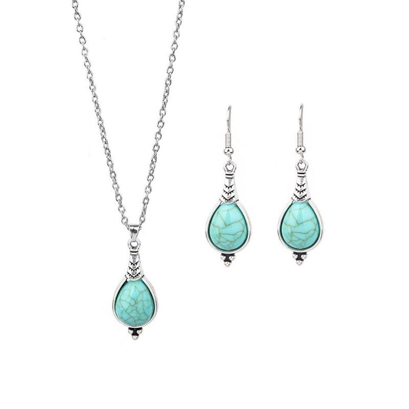 Ethnic style earrings european and american turquoise retro chinese style earrings necklace suit jewelry