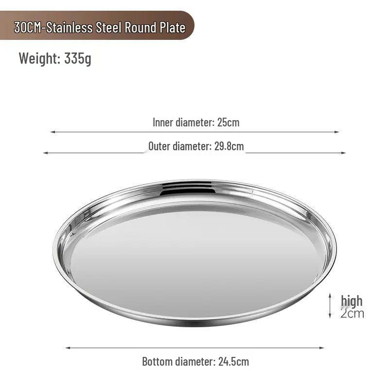 Stainless Steel Multi-Purpose Round Tray - Large Plate for Vegetables, Fish, Barbecue, Commercial or Household Use