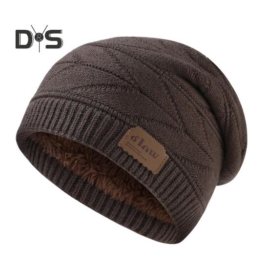 

Зимняя мужская шапка, трикотажная эластичная шапка с ворсом, толстая плюшевая подкладка, однотонная защита ушей, теплая повседневная кепка для катания на лыжах и коньках, головной убор