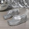 Fashion Women's Platform Sandals Flip Flops Slip-On Summer Thick Bottom High Heels Beach Slippers Sparkling Sequin Shoes Size 35 42