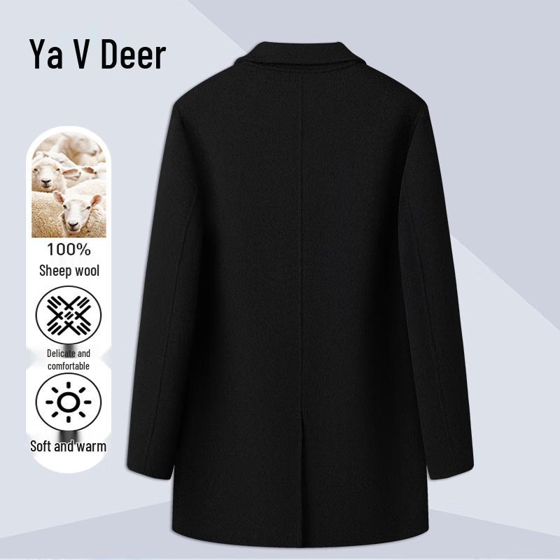 Yalu Herren 100% Merinowolle Doppelseitiger Mittellanger Mantel