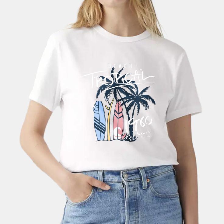 Maycaur Damen Freizeit Süß Strand 90er Kurzarm T-Shirt Sommer Mode Grafikdruck Damen Kleidung Tops T-Shirt Streetwear T-Shirt