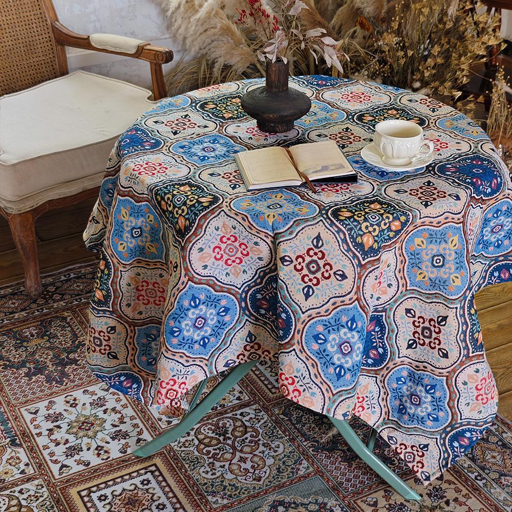 Vintage Jacquard Tafelkleed Verdikt Gekleurd Bloemenstof Olieverf Eettafel Koffietafel Doek Tafelkleed