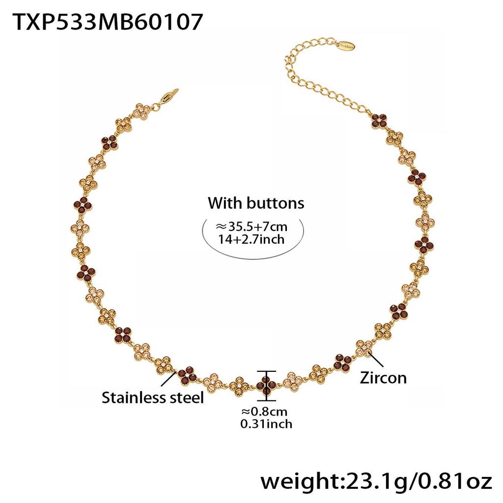 Multi-Color Zirconia Diamond Necklace, Bracelet, Ring & Earring Set - Stainless Steel