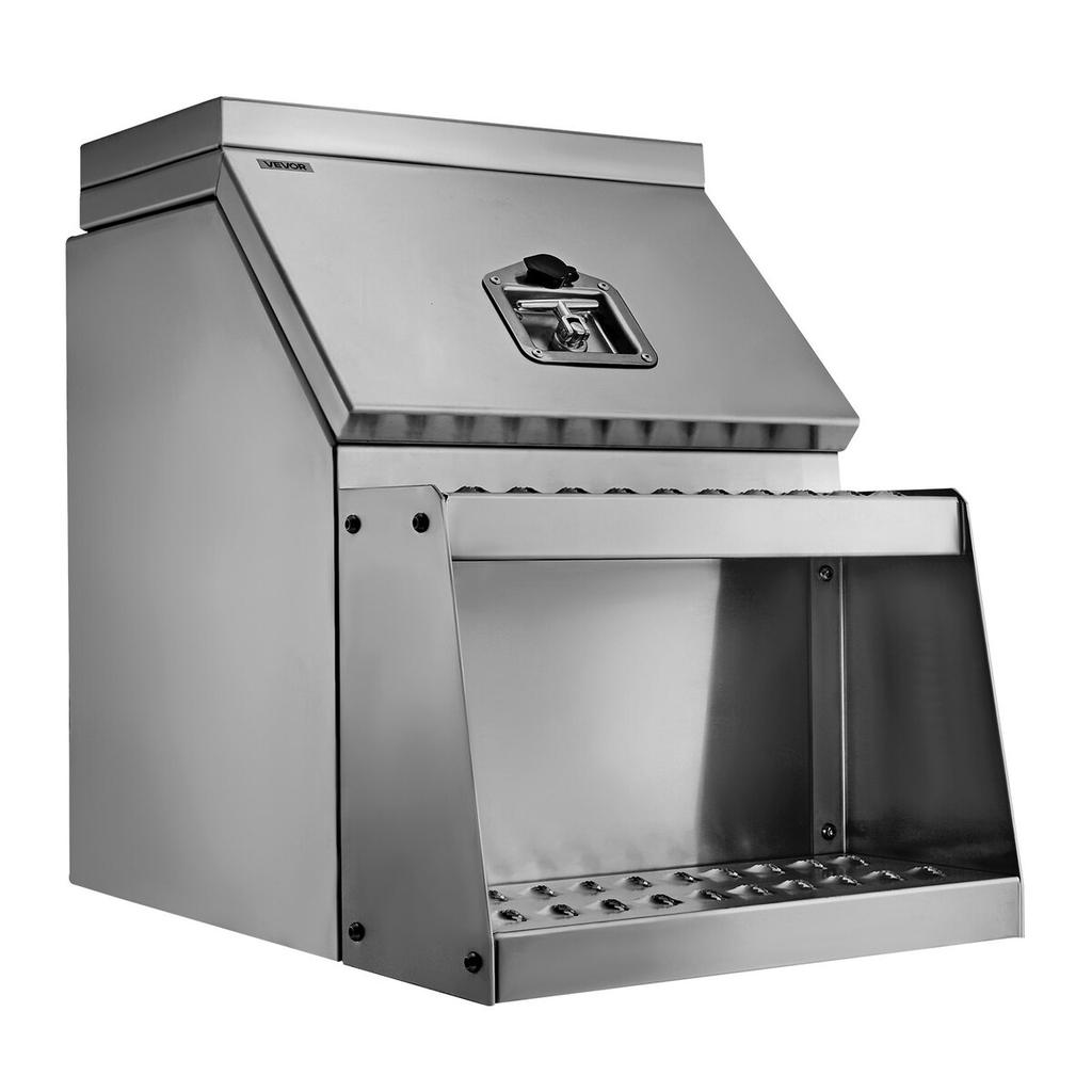 Werkzeugkasten für LKW-Stufe, 457 x 695 x 645 mm Robuster Aluminium-Werkzeugkasten, Seitenmontage, Wasserdichte Seitenstauraum-Sattelstufenkasten mit T-Griff-Schloss & Schlüsseln
