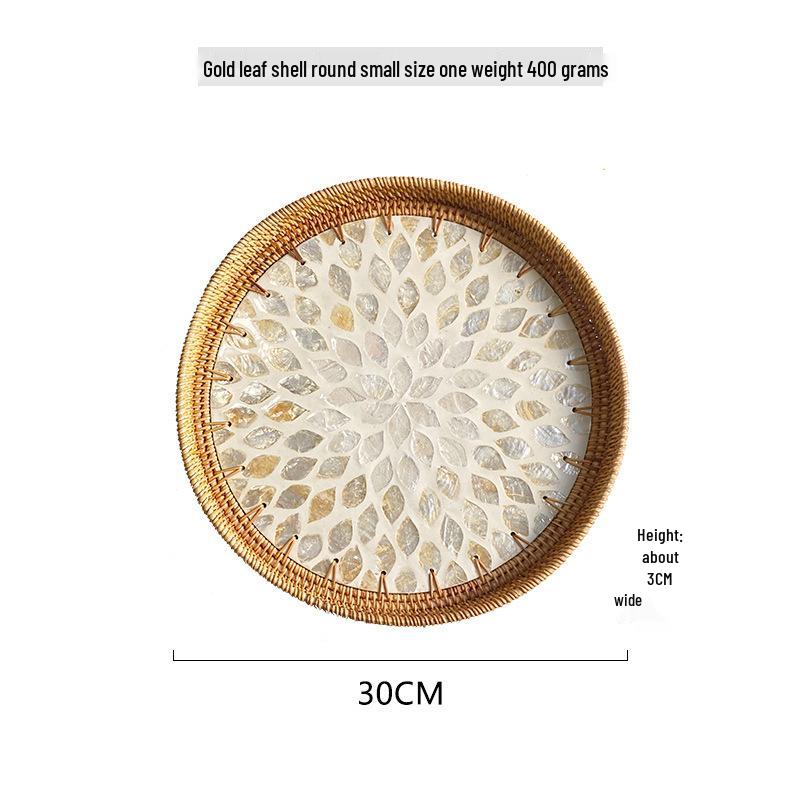 Handmade Rattan Round Light Luxury Tray for Picnic, Fruit, and Candy Storage in the Living Room or Restaurant.