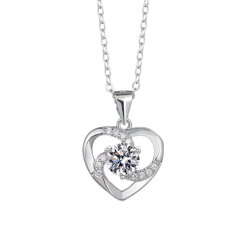 Love Heart Windmill 50-Point Necklace: Women's S925 Sterling Silver Moissanite Pendant.