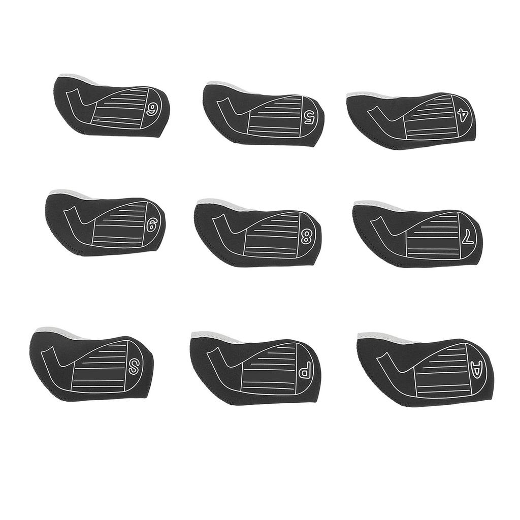 9PCS Club Head Covers Set Soft Fabric Shockproof Anti Slip Protective Headcovers for Iron Clubs Blac