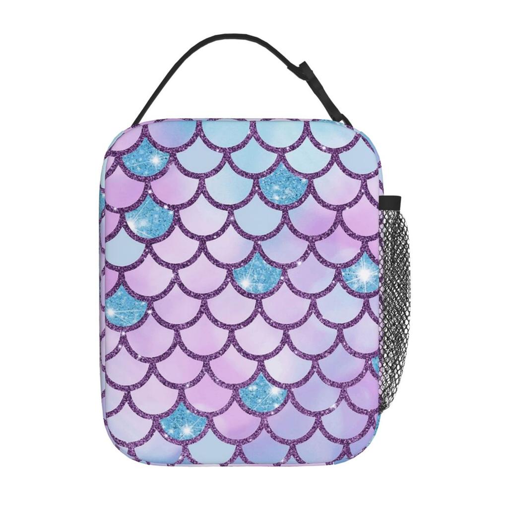 Rainbow Mermaid Scales Insulated Lunch Bag for Women Kids Leakproof Food Boxes Thermal Lunch Box Tote