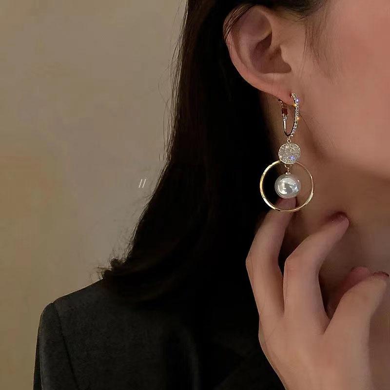 Silberne, modische, übergroße weiße Perlen-Ohrringe für Frauen, böhmische, goldene, runde Zirkonia-Hochzeitsohrringe, Schmuck