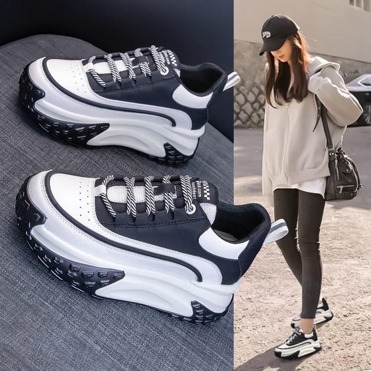 Inner height increase dad shoes women's new 2025 autumn round head lace-up casual shoes small muffin sports single shoes tide