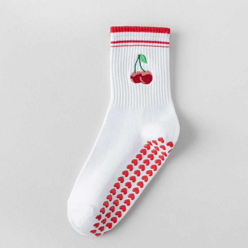1Pair Cotton Pilates Socks With Non-Slip Features Breathable Cartoon Embroidery Socks Casual Sweat-Absorbent Yoga Socks A1