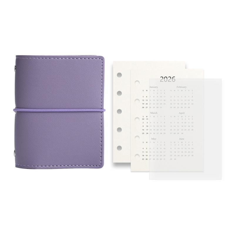 Nachfüllbares 5-Loch-Notizbuch mit 50 Blatt Nachfüllpapier 12,3x9,8CM Leder 5 Ringe Binderhüllen mit Innentasche