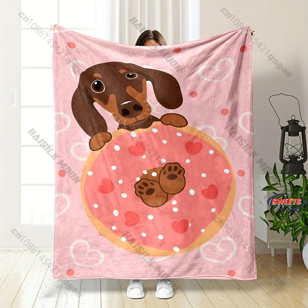 Funny Cartoon Dachshund Blanket Soft Flannel Blanket for Bed Couch Sofa Decor Blanket Birthday Christmas Gift for Son Daughter