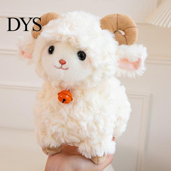 Stuffed Toy with Bells Cute Sheep Plush Doll Bell, Soft Animal Stable Standing Fluffy Croissant Figurine Toy, Curly Fabric Embroidery Details