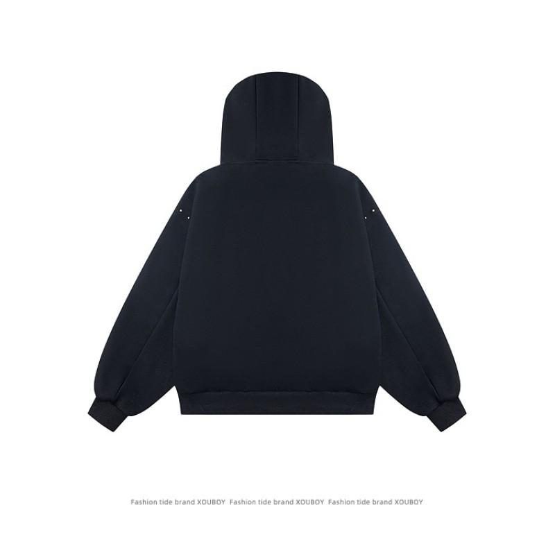 Unisex Oversized Hooded Zip-Up Sweatshirt With Faux Fur Trim Casual Winter Streetwear Top