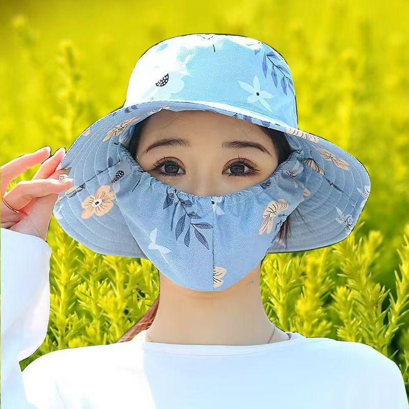 Full face sun protection,large brim, shawl, sun hat, women's neck protection, integrated anti-ultraviolet face protection,fisherman's exposed ponytail