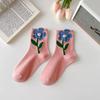 Women Socks Korean Japanese Style Cartoon Green Flower Harajuku Cute Kawaii Mid Tube Socks Breathable Casual Short  Cotton Socks