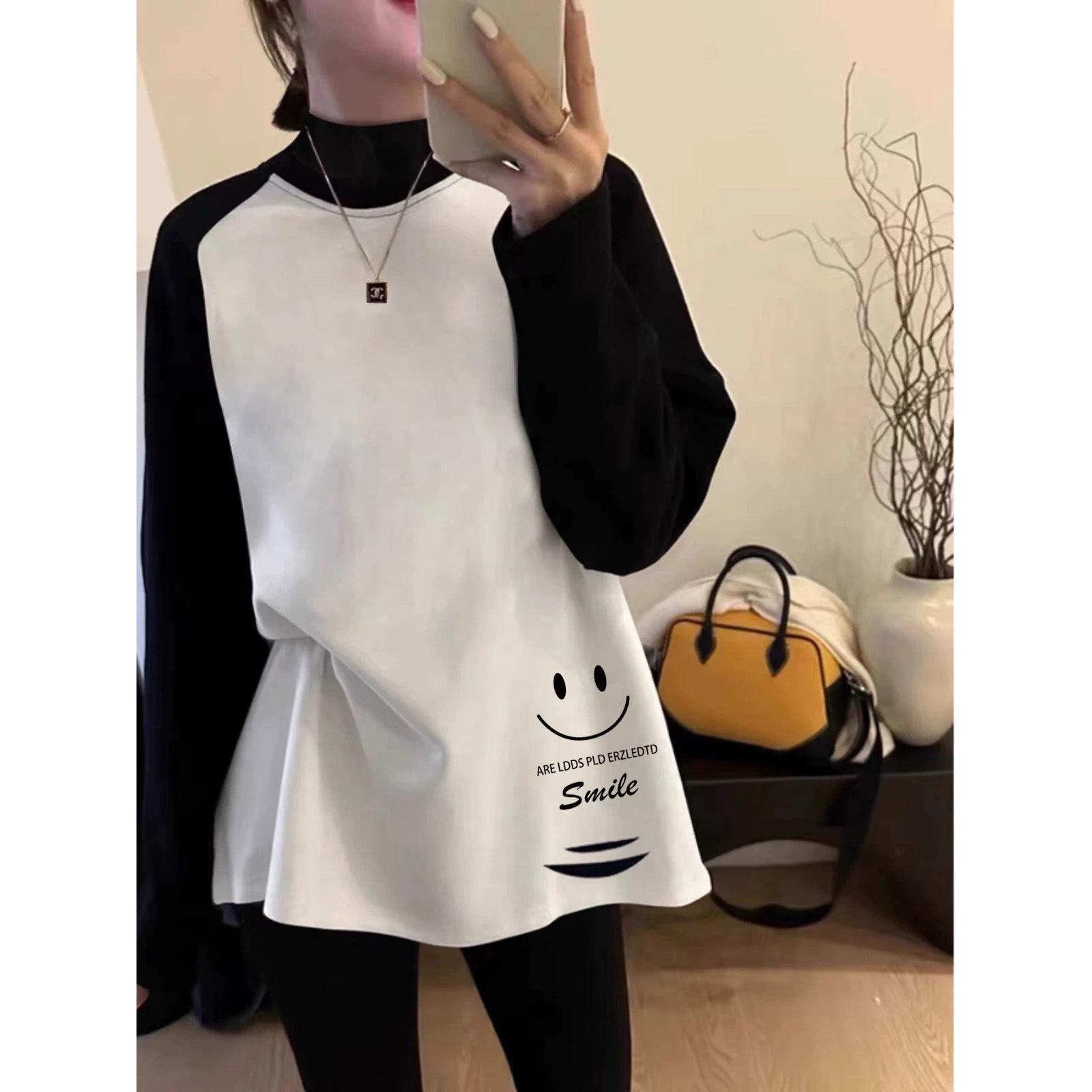 

Женский бархатный топ с длинным рукавом реглан, в стиле колор-блок, большого размера, с круглым вырезом, свободного кроя, для весны и осени M