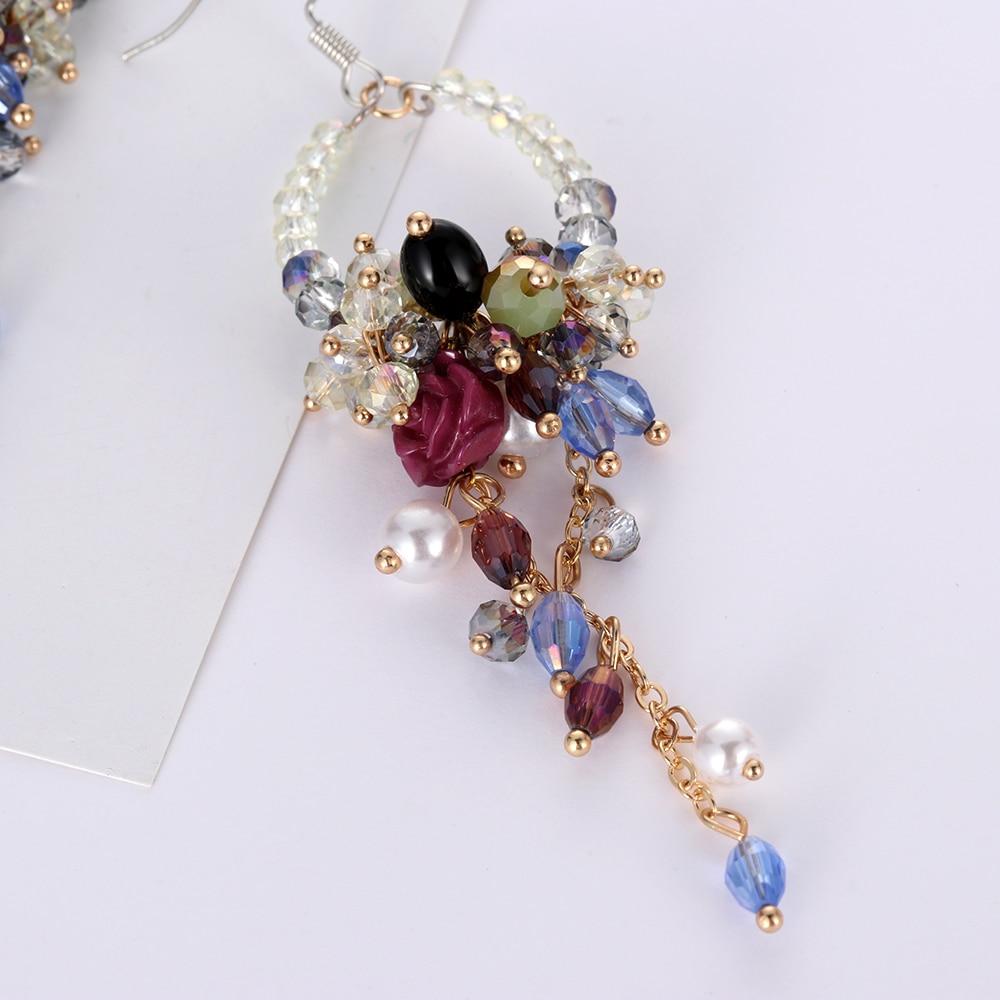 New Fashion 1 Pair Statement Flower Crystal Bead Tassel Fringed Earrings For Women Rhinestone Long Chain Crystal Drop Earrings