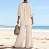 Women's Casual V-neck Long Sleeved Shirt Long Pants Two-piece Set