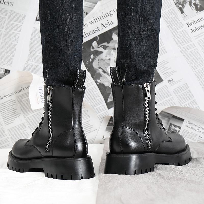 2024 Autumn Winter Shoes Men Genuine Leather Boots Thick Sole Warm Plush Cold Winter Cow Leather Male Ankle Botas Black A4867