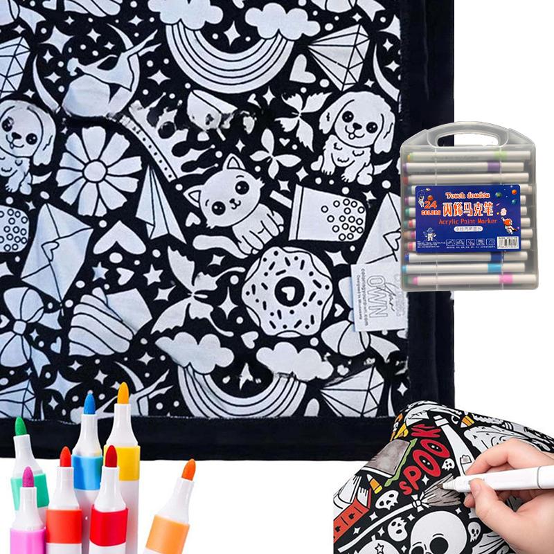 Diy Coloring Blanket With 24 Markers Color Your Own Cozy Velvet Throw Blanket For Kids Adults Creative Gift For Home Decor