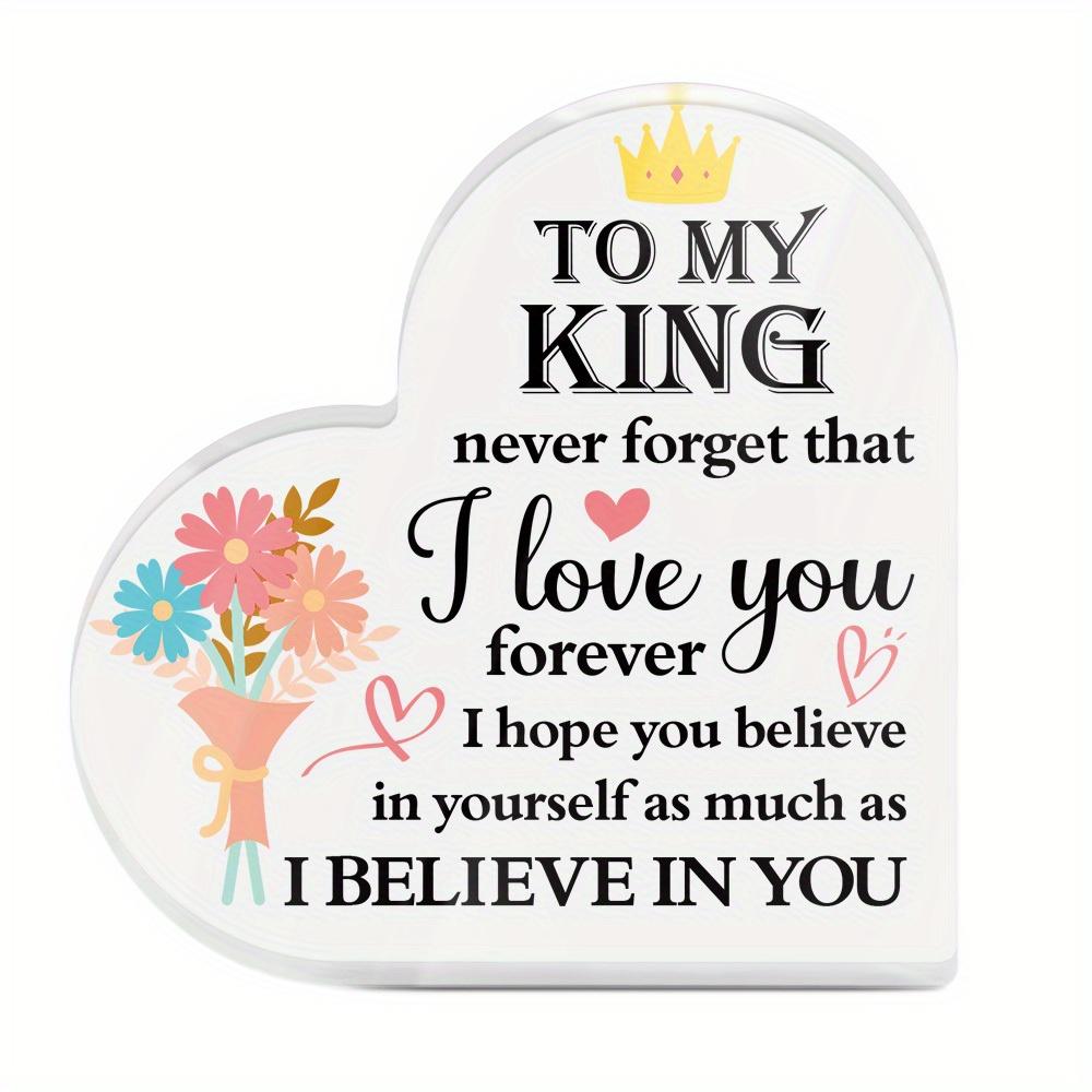 1pc Heart Shaped Acrylic Sign - 'to My King' Romantic Message Table Decor with Floral & Crown Design, Contemporary Farmhouse Desktop Decoration