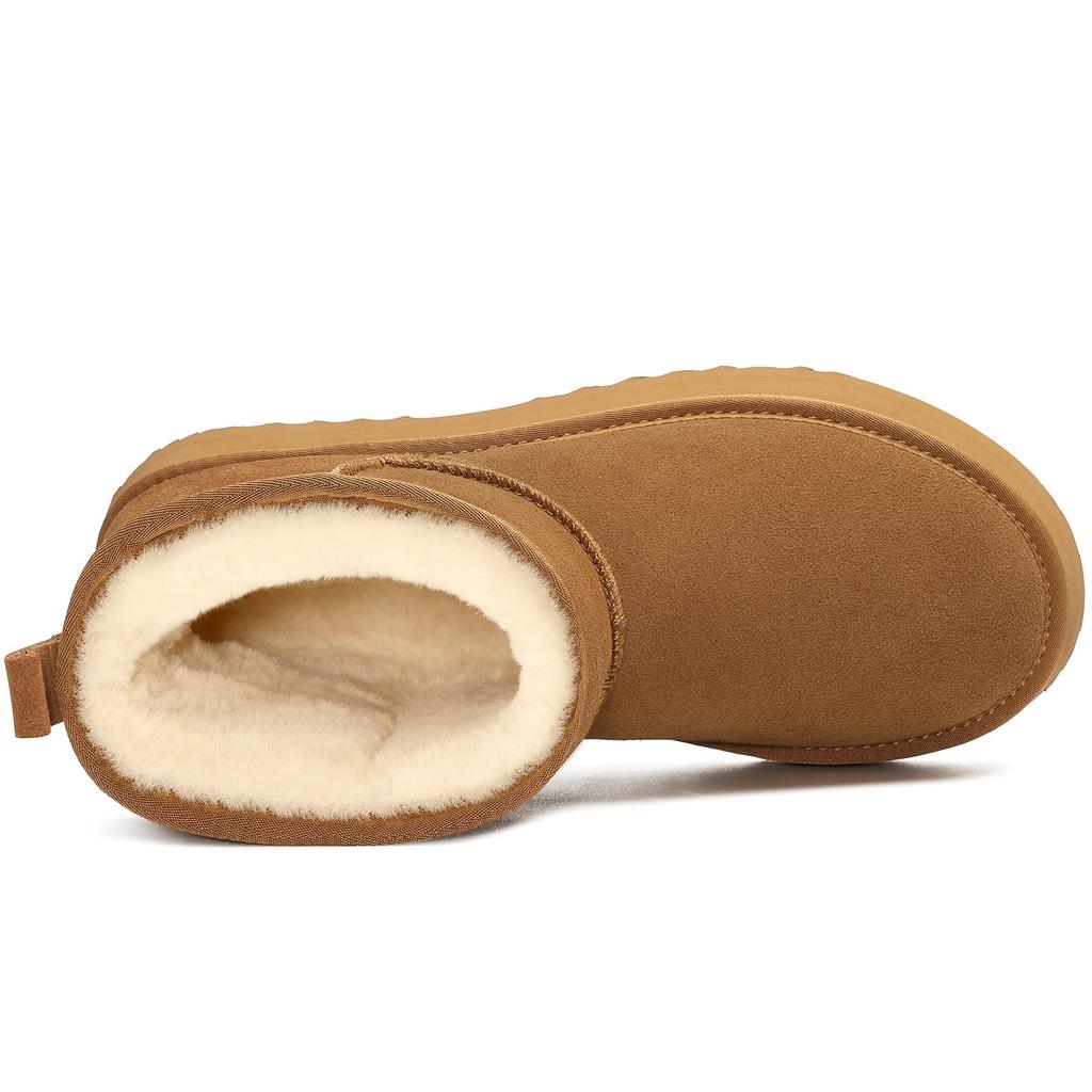 Bebealy Echtsuede Damen Schneestiefel Winter Fuzzy Mini Stiefel Warm Rutschfest Stiefeletten Klassische Wolle Fellstiefel für Damen