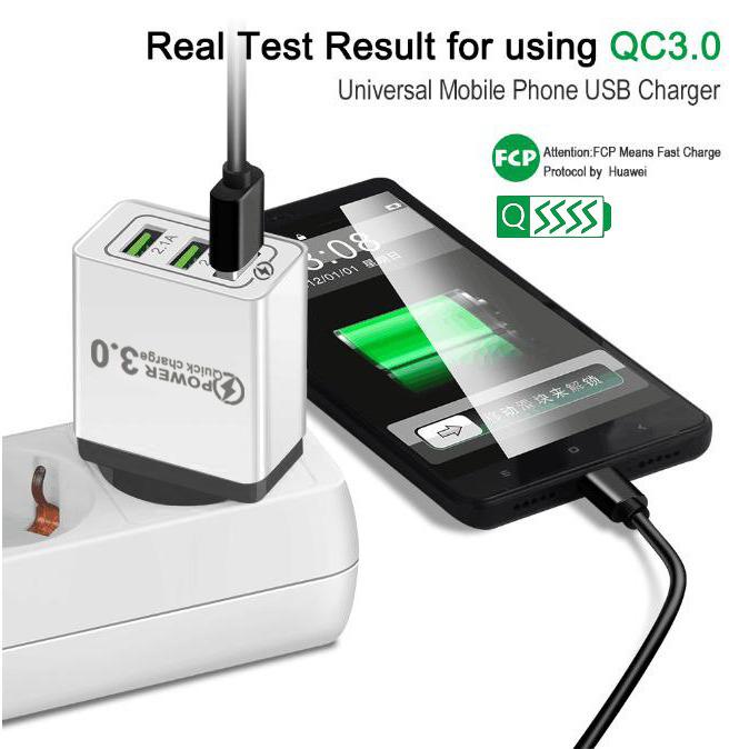 QC3.0 3-Port USB Fast Charger 5V/9V/12V for Travel (US/EU)