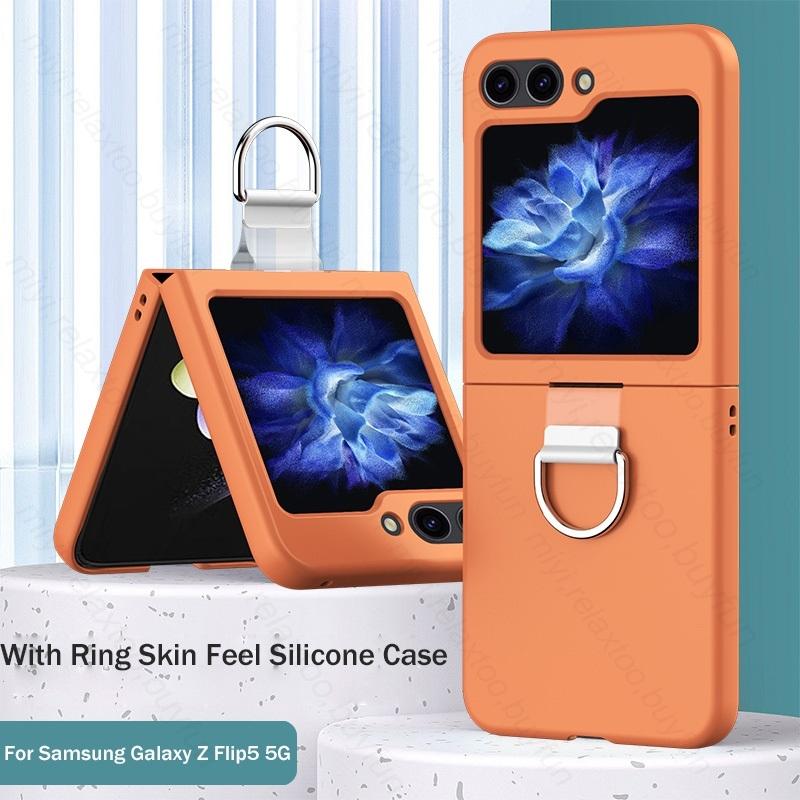 Candy Color Feeling Skin with Ring Holder Stand Case for Samsung Z Flip6 Flip 5 4 5G Hard PC Protect Fundas