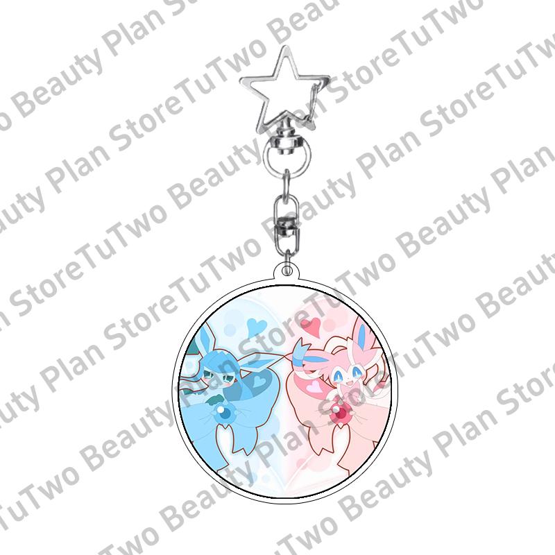 Girly Heart Acrylic Anime Sylveon Espeon Glaceon Eevee Cartoon Keychain Key Chains Keyrings Jewelry Fans Gifts Accessories Toys