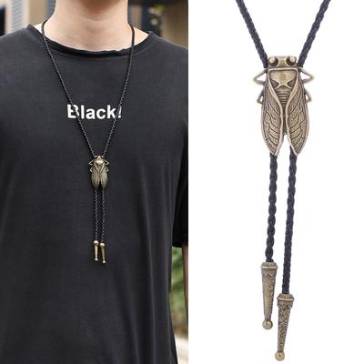 Elegant Black Bolo Tie with Cicada Pendant Cowboy Cicada Necktie Western Necklace Cool Bola-Tie Western Cowboy Costume