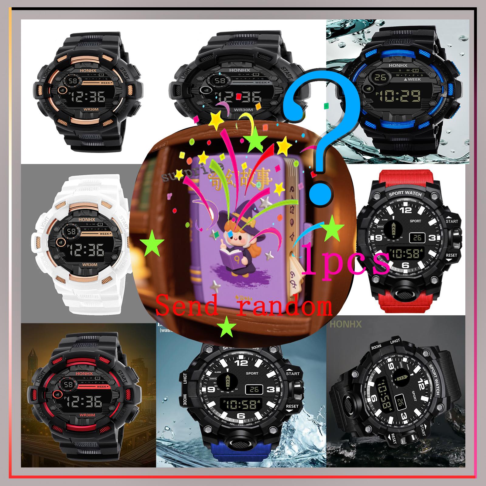 

Сюрприз-слепая коробка; электронные часы для мужчин; модные молодежные ночники для мальчиков спортивные мужские механические часы; случайный стиль. разноцветный