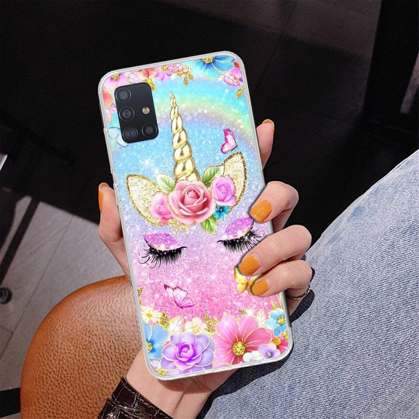 Pink Unicorn Rainbow Phone Case For Samsung Galaxy A52 A32 A22 A12 A51 A31 A50S A30S A20S A10S Note 20 Ultra 10 Plus S10 A72 A71