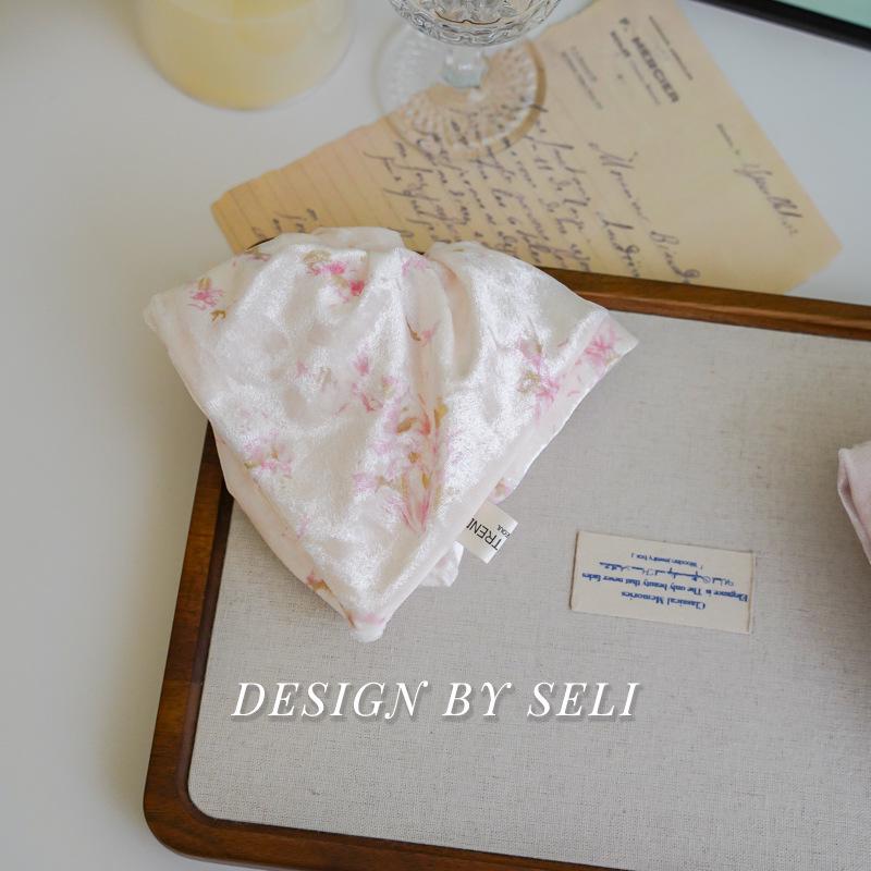 Velvet Rose Square Scarf & Retro Floral Silky Velour Hair Tie Set