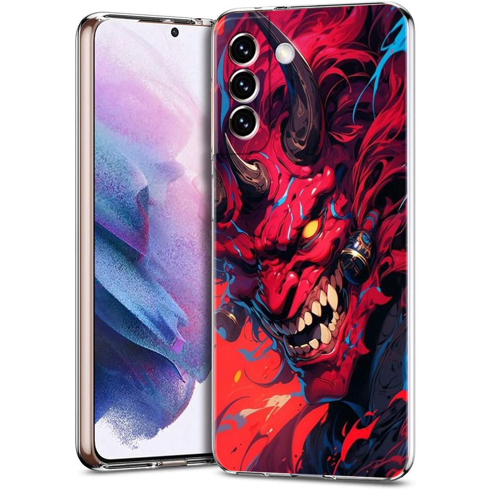 Japan Samurai Oni Mask Transparent Cover for Samsung Galaxy S24 S23 S22 S20 S21 FE Ultra S24 S23 S10 S9 Plus Soft TPU Phone Case
