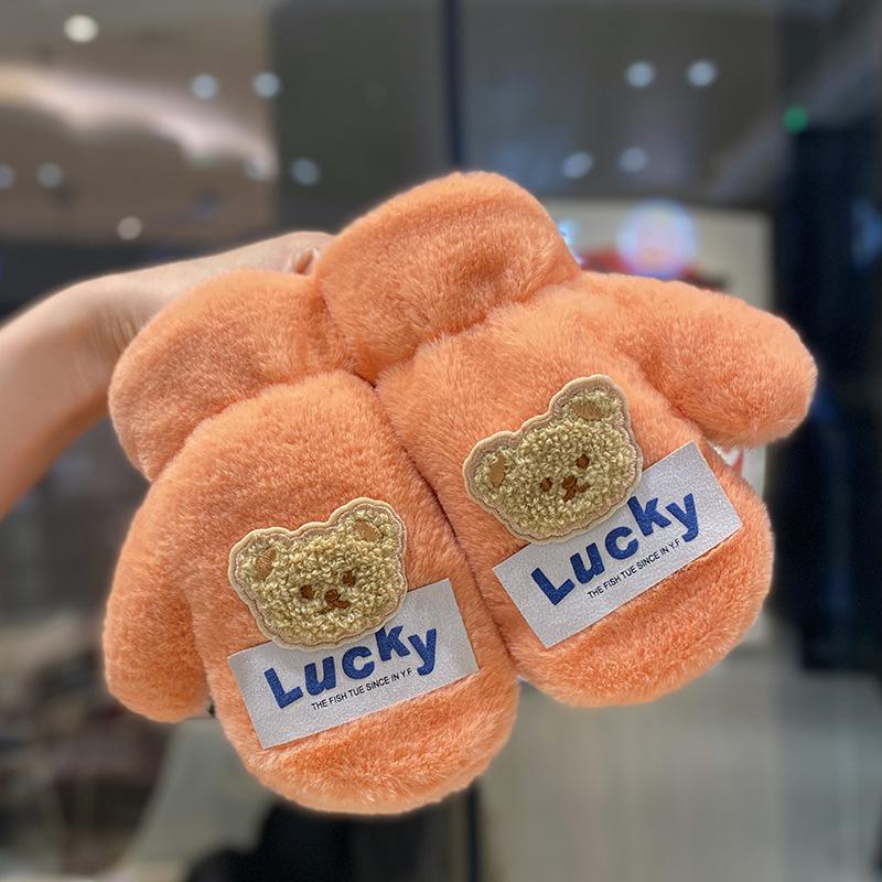 

Детские плюшевые теплые перчатки для девочек на зиму, милые, морозостойкие, с плюшевой подкладкой, с пальцами, для мальчика All size