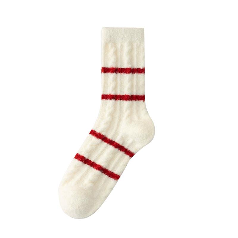 

1 пара гольфов средней длины Рождественский подарок Красно-белые полоски Теплые Мягкие Средние Носки для Женщин Зимние Толстые Носки