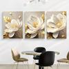 3pcs Elegant Golden Floral Canvas Art Prints - Frameless, 2D Wall Decor for Living Room or Kitchen, Luxurious White & Golden De