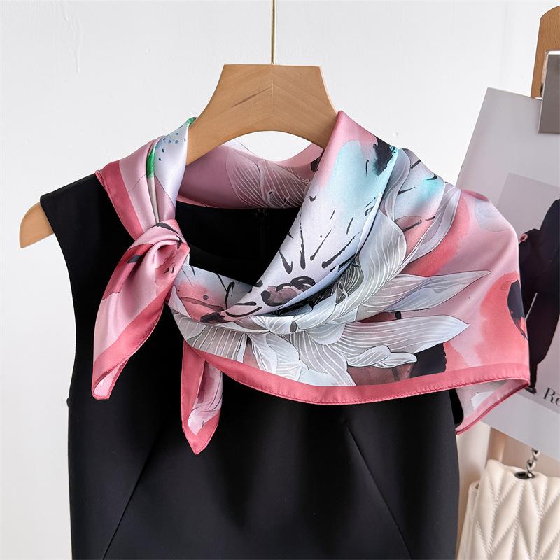 Korean Version 70Cm Small Square Scarf Imitation Silk Scarf Headscarf Spring And Summer Printed Scarf Scarf Professional Versatile Scarf