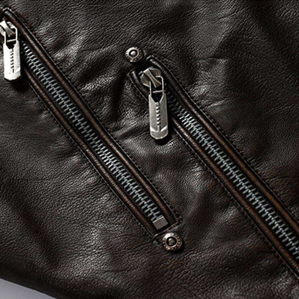 Men's Fashion Casual Solid Color Plus Velvet Lapel PU Leather Jacket