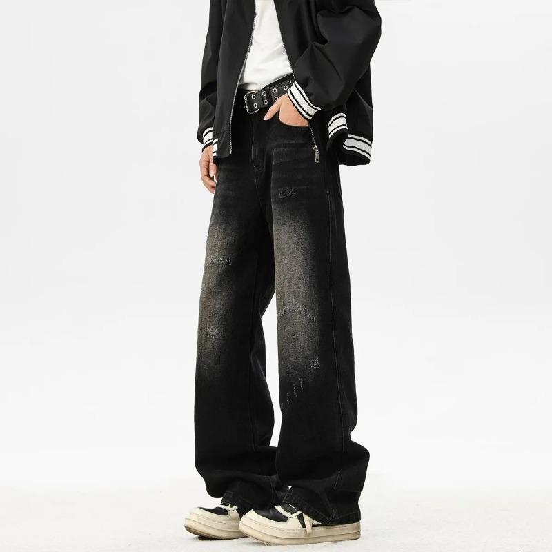 Retro Jeans Men's Straight Loose Wide Legs Washed Old American High Street Pants Trendy Brand Ruffian Handsome Casual Trousers