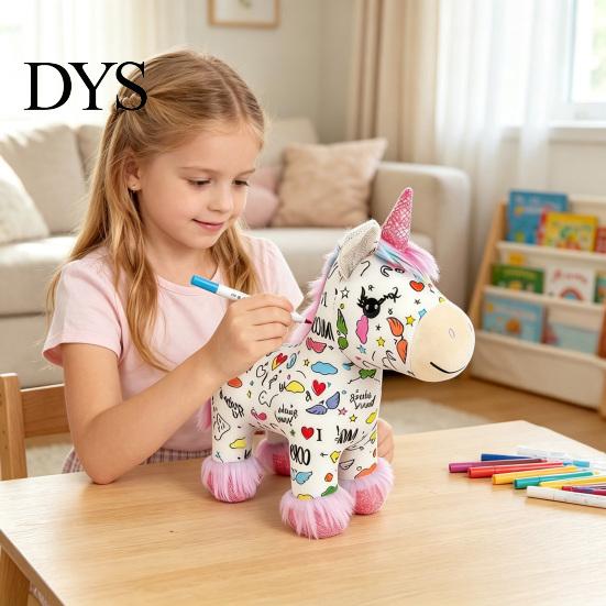 DIY Coloring Plush Toy Horse Kit, Washable Stuffed Animal Painting Kit with Marker Pens, Art Crafts Activity Set for Toddlers Boys Girls