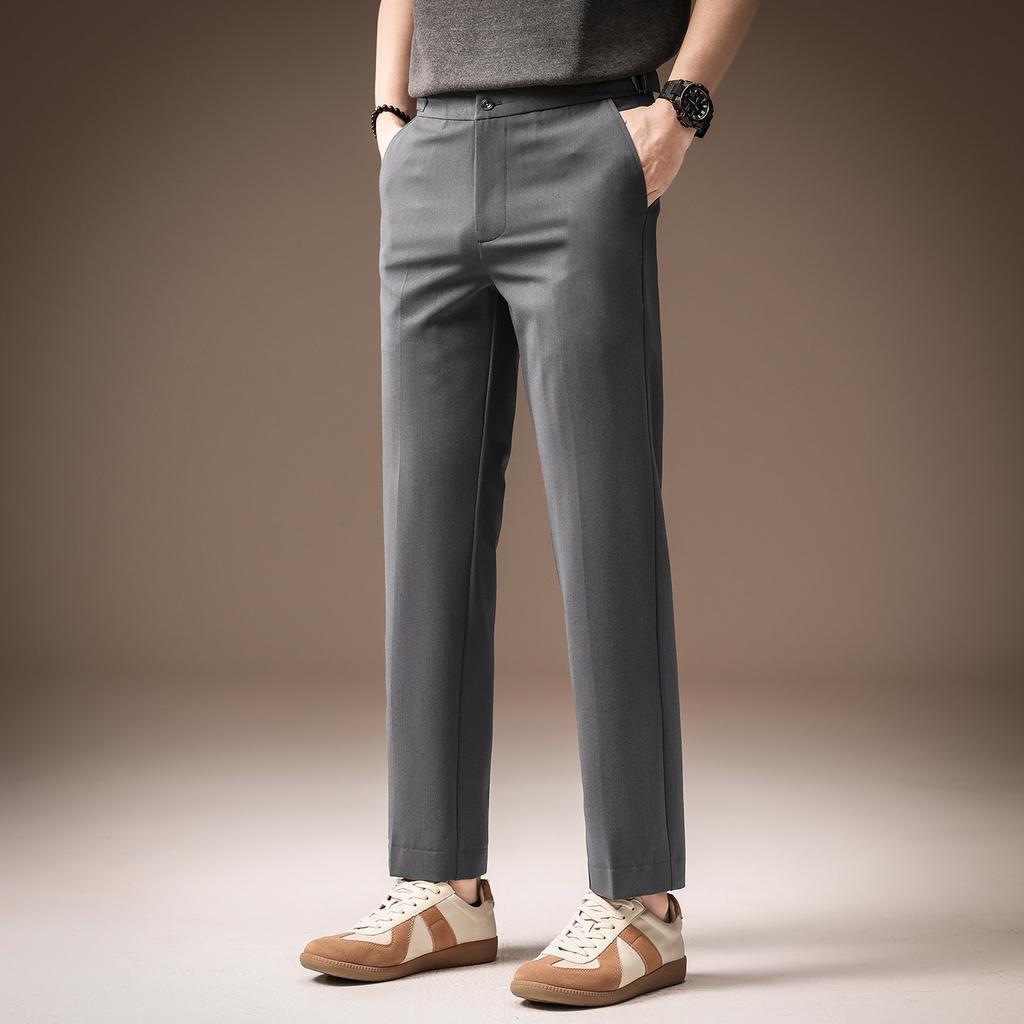 High-end Korean version of light luxury business nine-point small pants men's summer ice silk thin straight slim-fit trendy casual pants