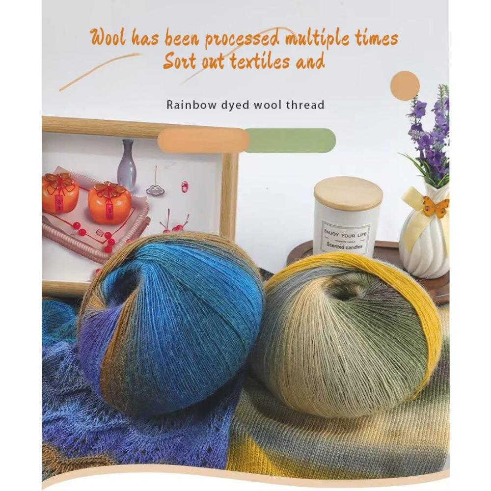 400 Grams of Colorful Gradient Rainbow Long-dyed Pure Wool Yarn Skeins, 2 Large Skeins, Hand-woven Crochet Yarn, 2Skeins/pack