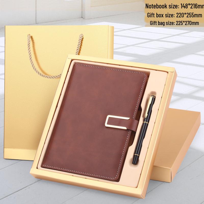 Men's Business Notebook with Printed Pages, Leather Cover, Magnetic Buckle, and Pen Holder. Perfect for Meeting Minutes and Office Use.