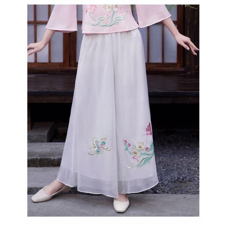 Retro-Stil Lässiger Weitbeinrock Frühling und Sommer Temperament Bestickt Schicke Lässige Hose für Damen