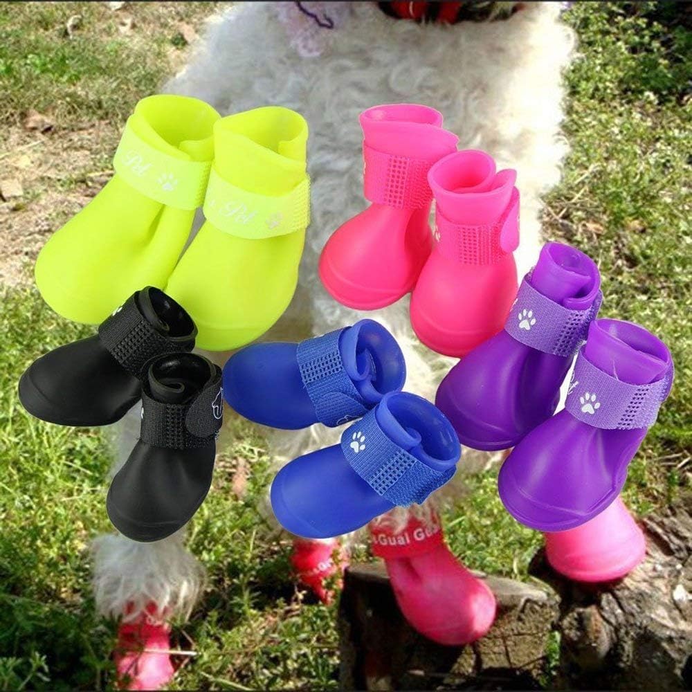Puppy Dogs Candy Colors Anti-Slip Waterproof Rubber Rain Shoes Boots Paws Cover (Blue, Large)