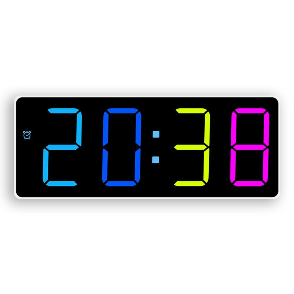 RGB Colorful Alarm Clock with Temperature Date 4 Digitals LED Digital Clock LCD Display Adjustable Brightness Electronic Clock